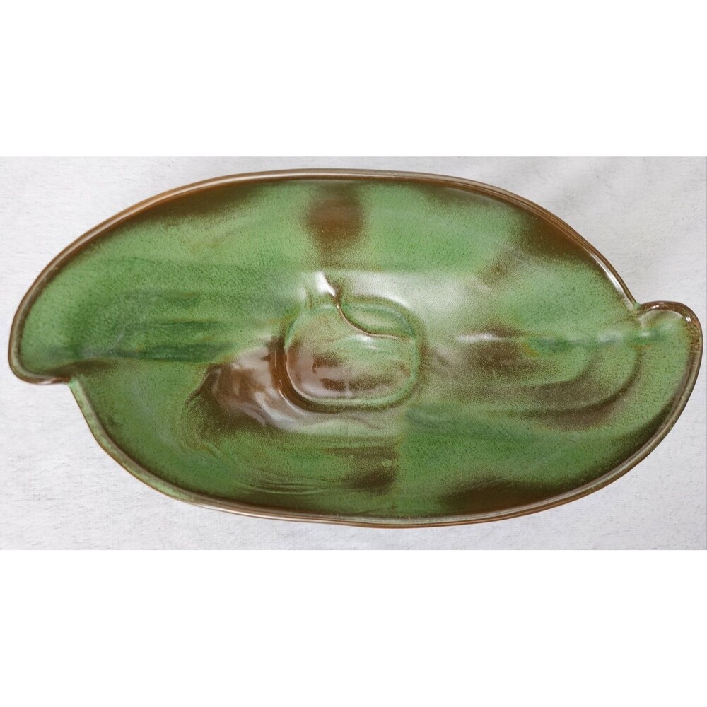 Vintage FRANKOMA Pottery Bowl #202 Prairie Brown Green Oval Serving Fruit Bowl - Picture 12 of 16